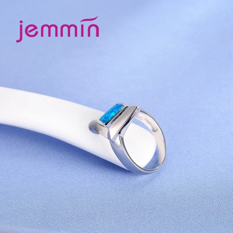 

925 Sterling Silver Jewelry Ring With Charm Blue Fire Opal Rings Geometric Shaped For Women Wedding & Engagement Jewelry.