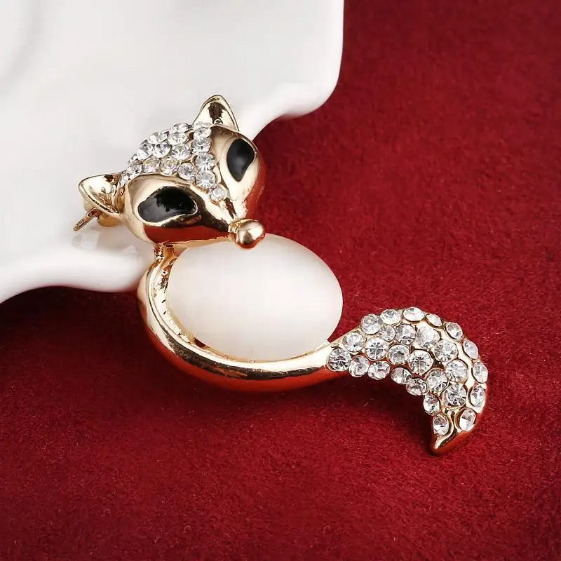 Hesiod Fashion Jewelry Wholesale Crystal Brooch Pin Smile Fox Full Rhinestone With Big Cat Eye Gem Nice Gift For Girl | Украшения и