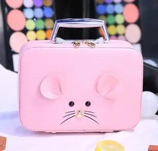 small pink Портативная косметичка на молнии с милым мультипликационным принтом для девочек, косметичка для путешествий из искусственной кожи, сумка-Органайзер для макияжа - Цвет: small pink