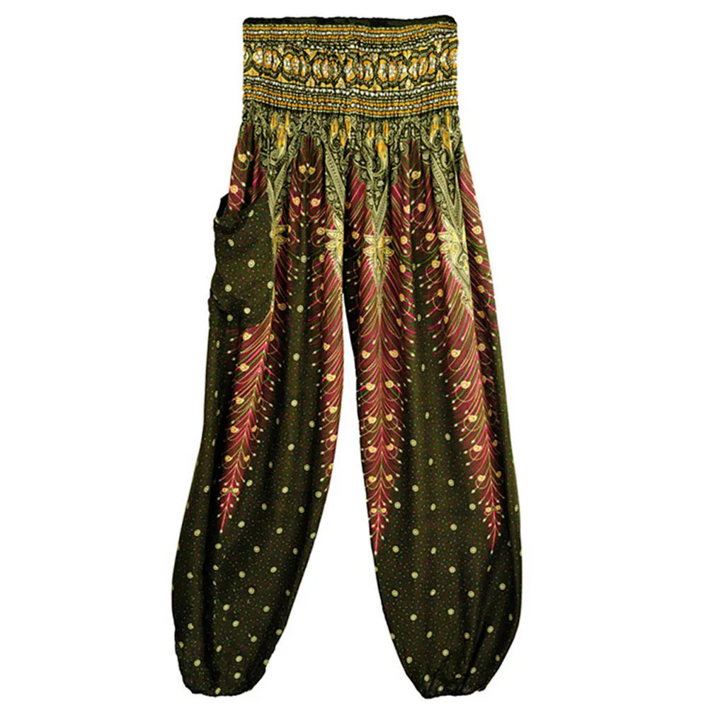 JAYCOSIN тайские шаровары для мужчин и женщин хиппи брюки Boho фестиваль Смок Высокая талия брюки эластичный пояс полная Длина Свободные
