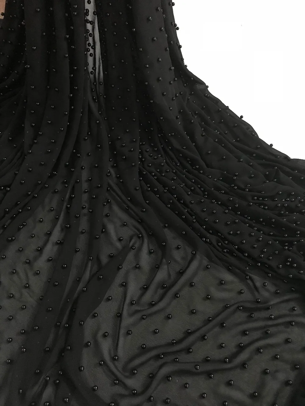 

high quality beaded french net lace fabric fashion african tulle mesh lace fabric L-9297 with chiffon