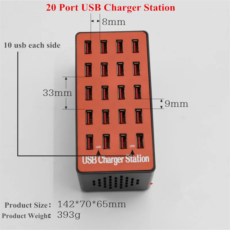 Go2linK 20 портов зарядная станция 90W 5V USB зарядное устройство со светодиодным