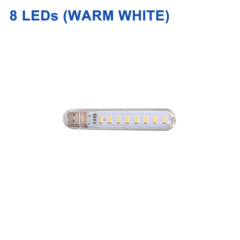 8LEDs Warm White DC5V мини USB светодиодный Ночной светильник 3 светодиодный s 8 светодиодный s 10 светодиодный s 24 светодиодный s книга лампа удлинитель США штекер Адаптер для чтения ноутбука power Bank - Испускаемый цвет: 8LEDs Warm White