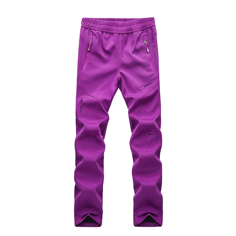 Women Purple Горные мужские женские флисовые софтшелл походные брюки для спорта на открытом воздухе водонепроницаемые альпинистские походные лыжные брюки VA543 - Цвет: Women Purple