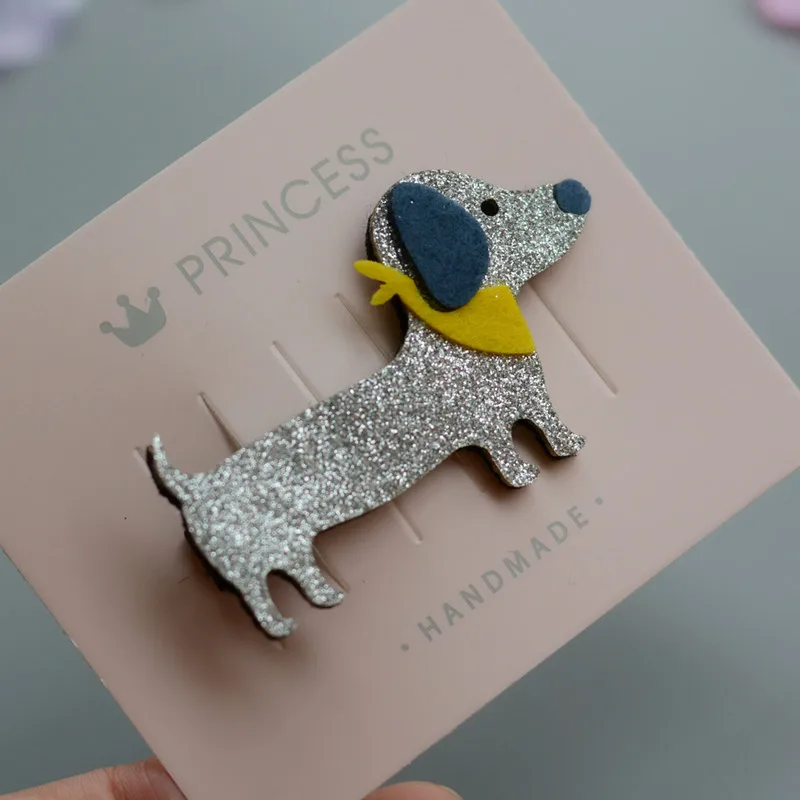 

20pcs INS Boutique Cute Glitter Sausage Dog Hairpins Solid Felt Animal Hair Clips Princess Headwear Fashion Hair Accessories