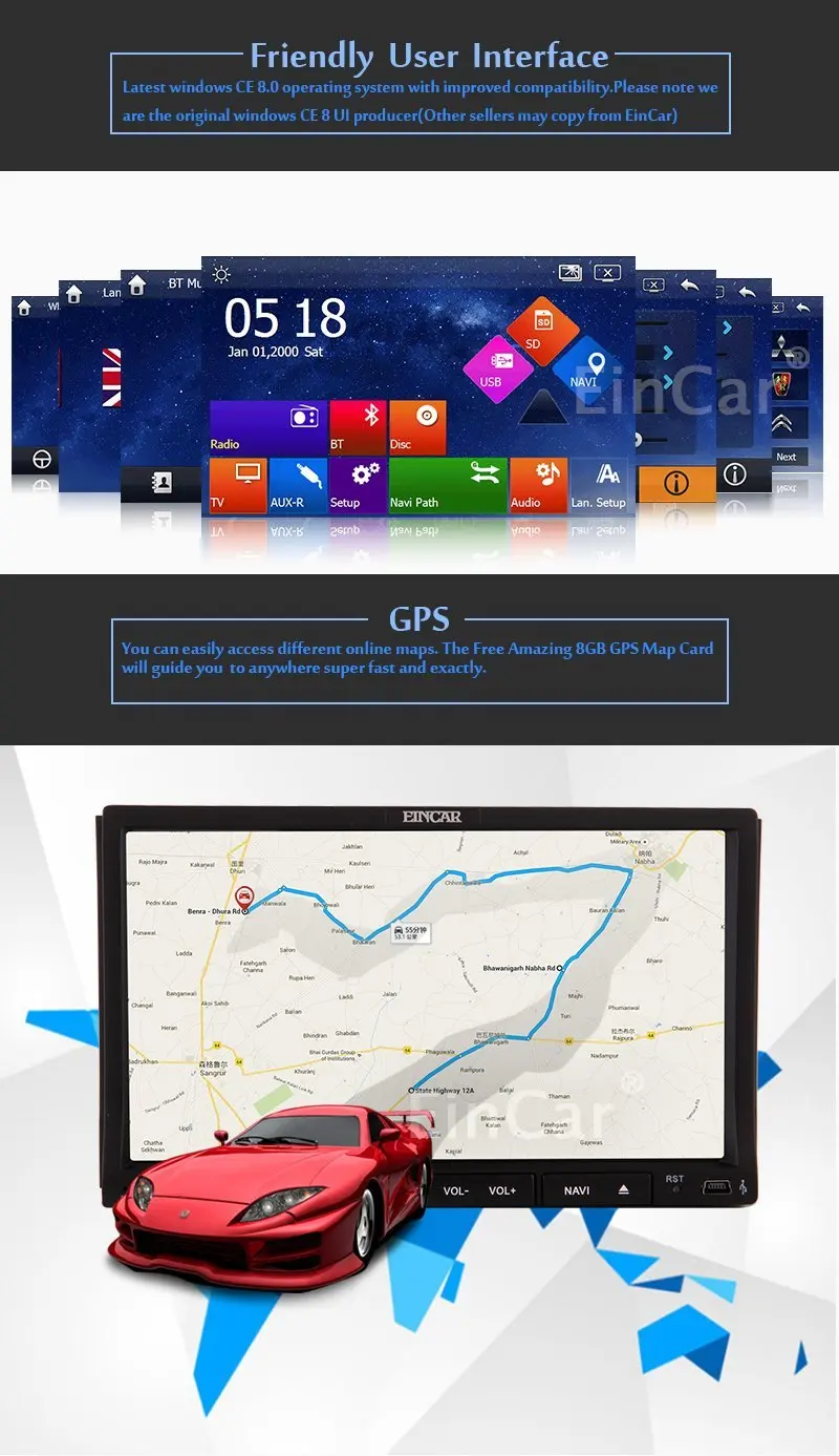 Rearview Camera WinCE 8.0 Double 2 Din Car DVD gps Stereo Head Unit 8GB GPS Navigation Autoradio USB/SD Aux Touch screen | Автомобили и