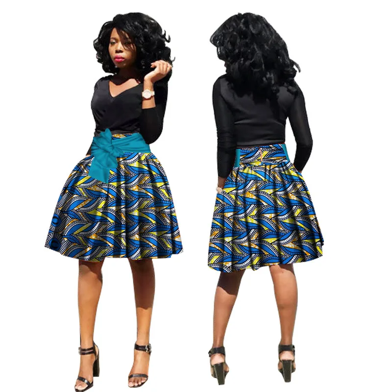 Женская одежда в африканском стиле короткая хлопковая юбка с принтом и поясом