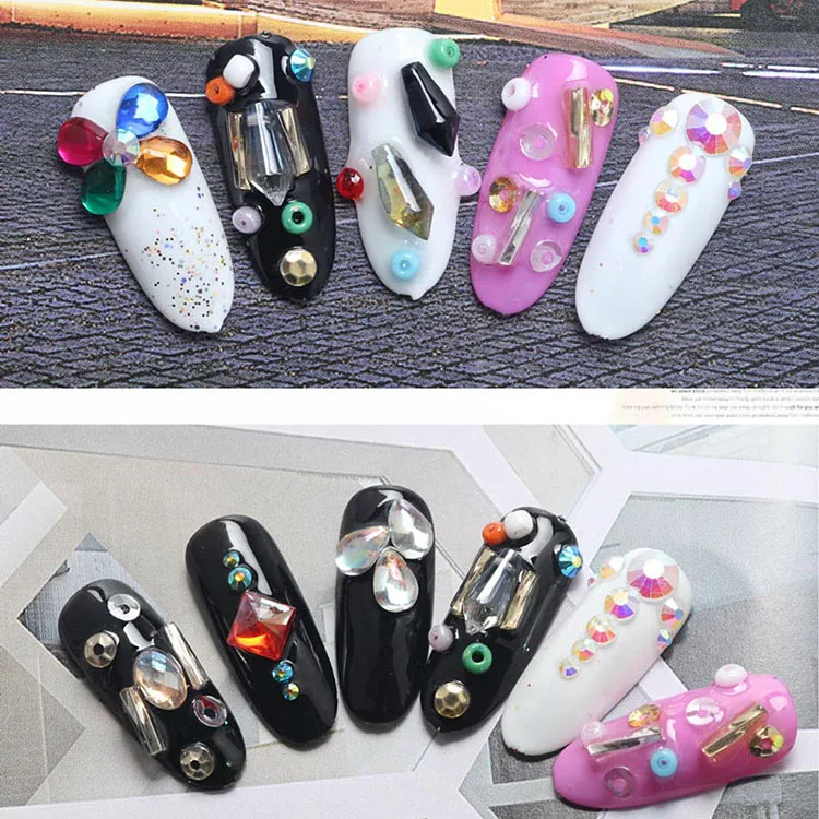 Новый набор для украшения ногтей стекло конусообразные шипы коробка + блесток