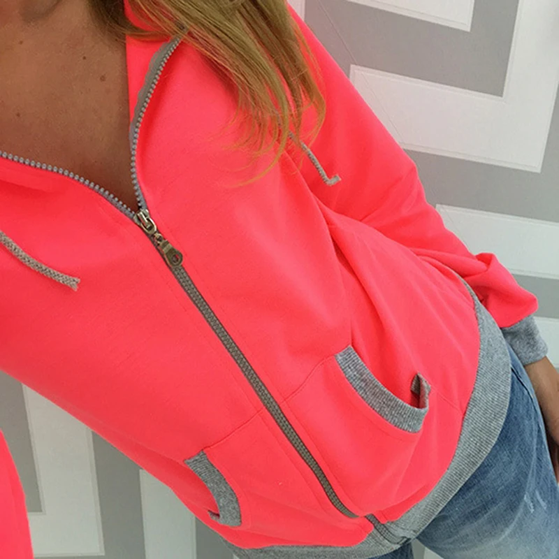 2018 Autumn Women Hoodies Sweatshirts Long Sleeve Hoody Ladies Zipper Pocket Patchwork Casual Hoodie Sweatshirt Baseball Jacket | Женская