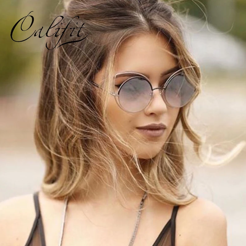 CALIFIT Винтажные Солнцезащитные очки кошачий глаз для женщин фирменный дизайн