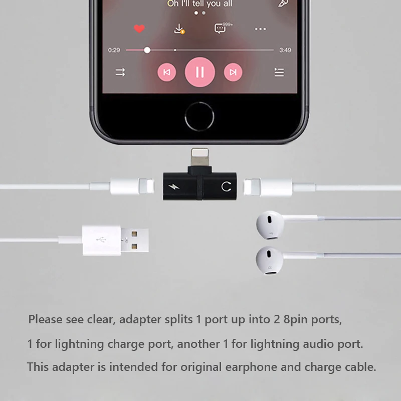 Разветвитель с разъемом AUX n для зарядки адаптер наушников 2in1 BF1 Apple iPhone док