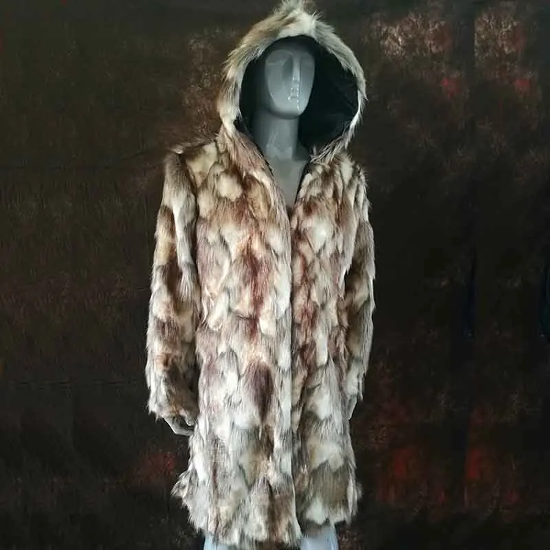 Hot Winter Autumn Men Faux Fox Fur Coat Long Windbreaker Loose Warm Fashion Man Leather Peacock Feather Leather Jacket 4XL