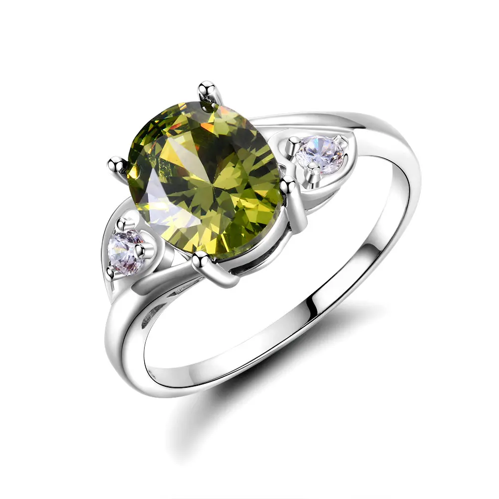 Peridot GUYINKU созданный фианит небесно-голубой фиолетовый розовый овальный создан AAA+ CZ Красочные Каменные Кольца для женщин подарок Прямая поставка - Цвет основного камня: Peridot