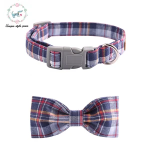 Голубой клетчатый собачий ошейник с галстуком-бабочкой, пластиковая пряжка, ожерелье для собак и кошек, товары для домашних животных, хлопковый модный собачий ошейник и поводок, наборы