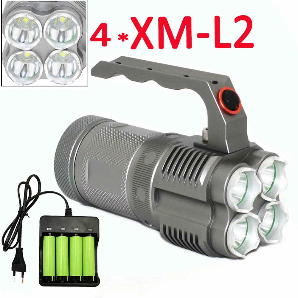 Precio Linterna Táctica Para Exteriores, Luz LED Potente De 40W, 4x XM-L2, 4500LM, Para Acampada Nocturna + Batería 4x18650 + Cargador