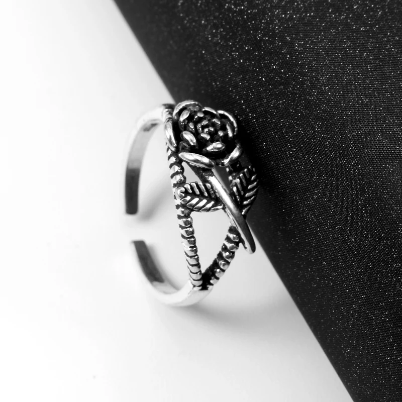 1Pc Opening Antique Silver Flower Rings For Women Small Ring Gothic Wedding Jewelry Unique Bague Femme Lovers Gift R469 | Украшения и