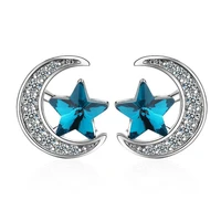 simple 925 sterling silver stud earring for women jewelry fashion zircon moon blue star earring girl valentines day accessories