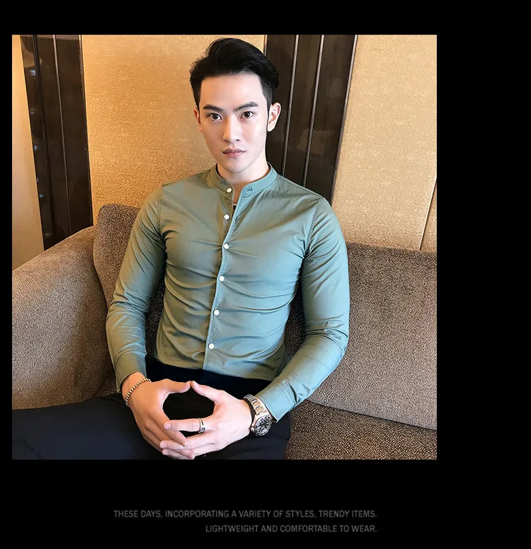 Размер США нежные мужчины Англия Стиль Slim Fit с длинным рукавом мятно-Зеленая Мужская Рабочая Рубашка