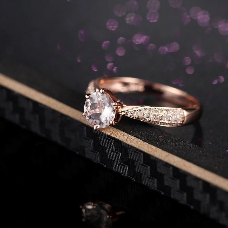 

HELON Solid 10K Rose Gold 6mm Cut Round 0.59ct Elegant Morganite Real Diamonds Ring Engagement Gemstone Unique Fine Ring Setting