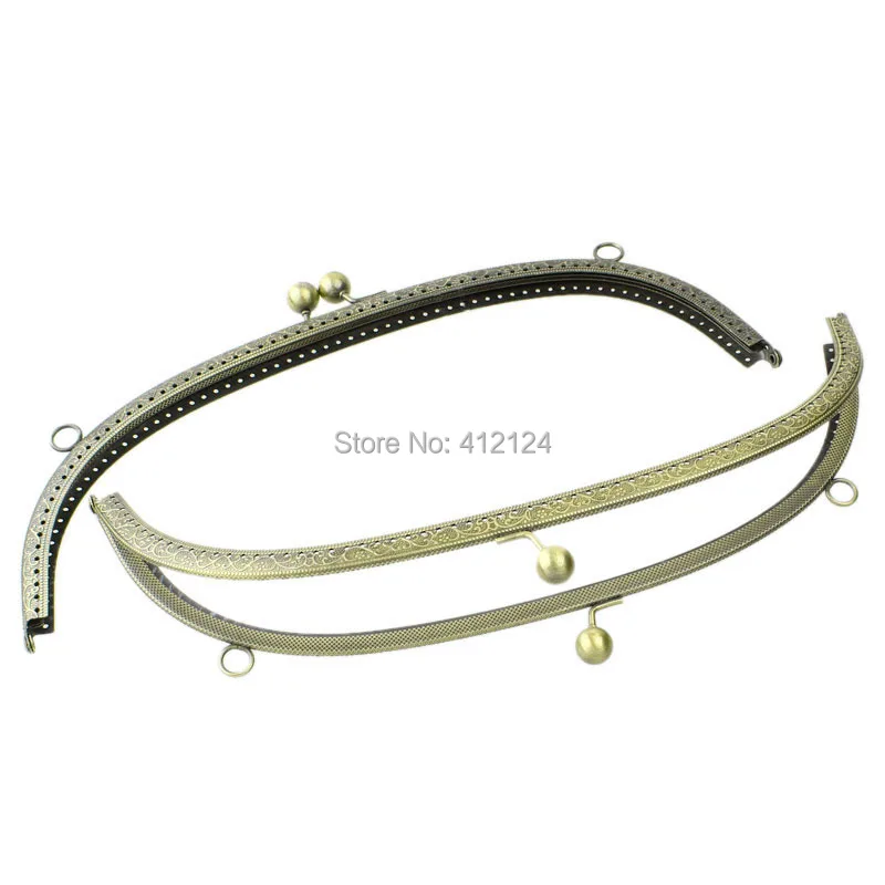 

5Pcs Flower Carved Purse Bag Handbag Metal Frame Kiss Clasp Lock Handle Bronze Tone 28.5x11.5cm