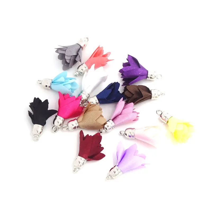 

100pcs Small Silk Satin Flower Tassel Pendants For Jewelry Making 27mm Earrings Findings Diy Craft Materials ST-12