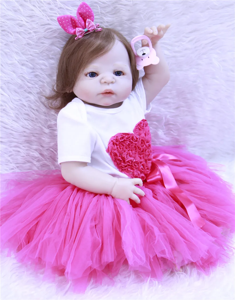 

23" Full Silicone Reborn Girl Baby Doll Toy Lifelike handmade modeling infant dolls baby Child play house bonecas for sale