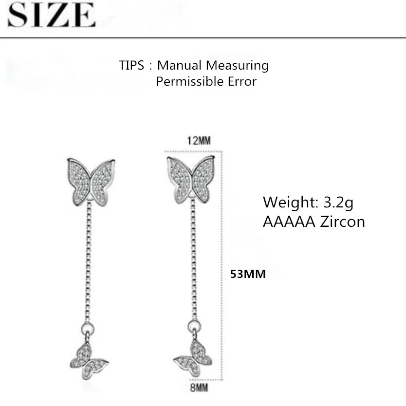 New Micro CZ Zircon Butterfly Tassel Earrings For Women Trend Creative Jewelry Party Gift Oorbellen SAE127 | Украшения и
