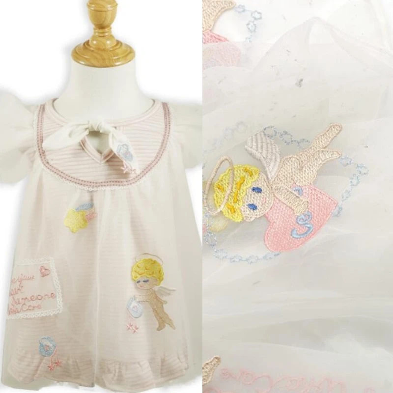 2019 Hot supper beautiful light and soft kid girl spring summer dress white mesh with colorful cartoon embroidery lace fabric | Дом и сад