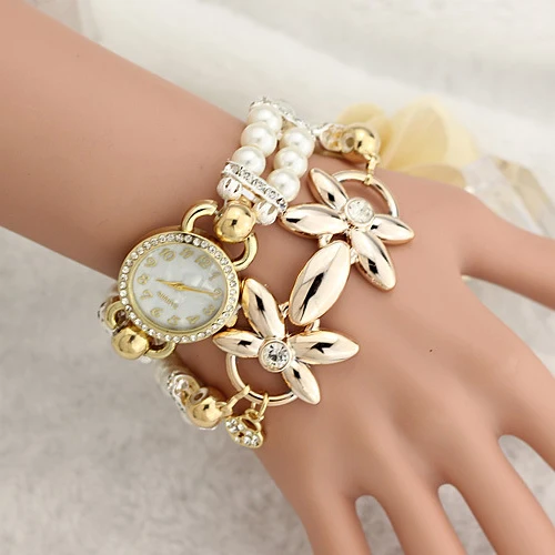 Девушки цветка Новый кварцевые часы женские Роскошные наручные браслет женский