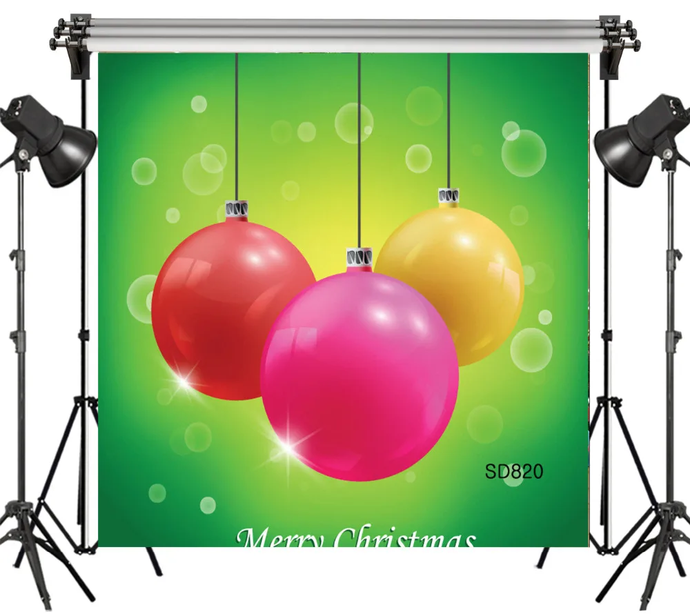 

6x6FT Christmas Colored Decorative Ball Green Bokeh Seamless Washable No Folds Polyester Backdrop Background Photography Studio