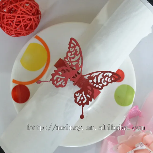 

200pcs/lot wedding napkin rings for party , laser cut butterfly napkin rings red