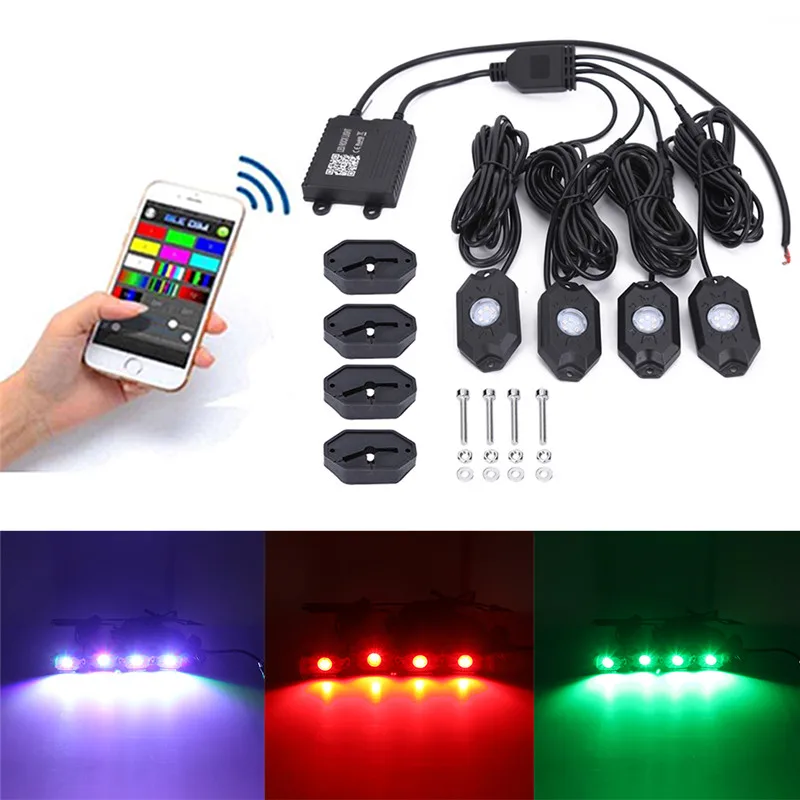 4 шт. 7 цветов Музыка мигающий беспроводной Bluetooth RGB 24LED Offroad рок свет экономия