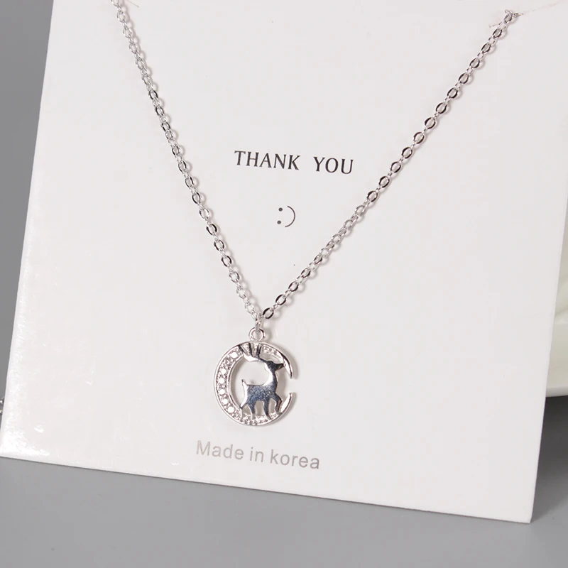 Милое ожерелье с подвеской в виде оленя Луны циркония 925 пробы Серебряное колье