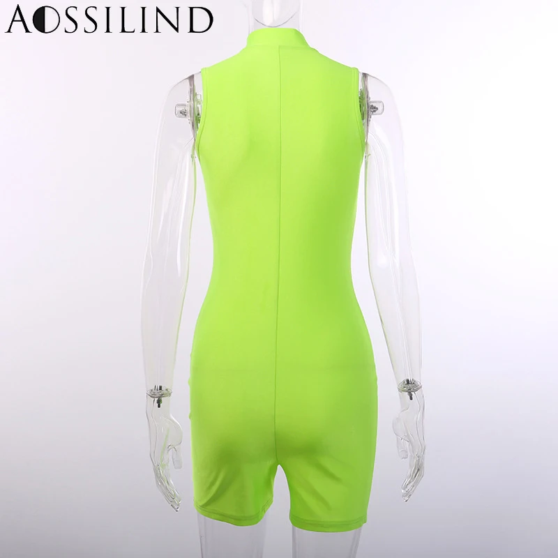 AOSSILIND неоновый зеленый без рукавов костюм пляжного типа на молнии 2019 Лето Для