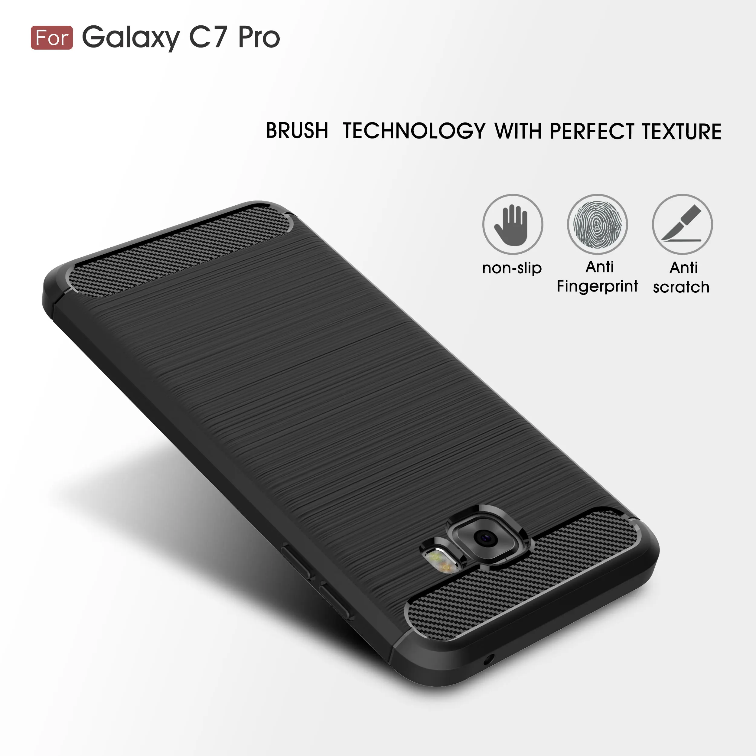 JUPOW Carbon Fiber Back Cover For Samsung Galaxy C7 Pro Soft TPU Ultra Slim Silicone Shockproof Case |