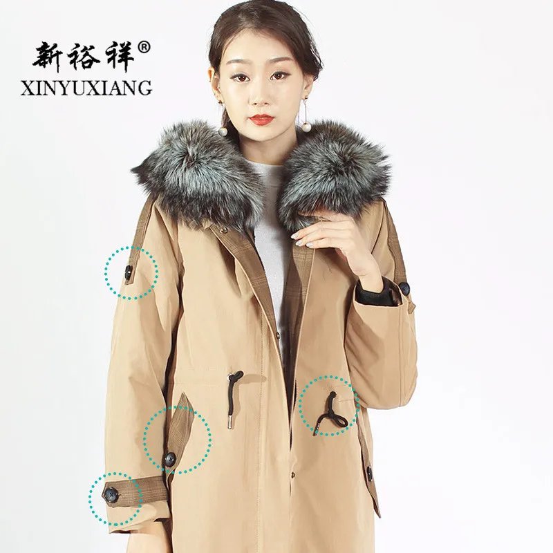 XINYUXIANG 2018 Новое X-Длинные парки с натуральным мехом женские хаки кроличьим внутри