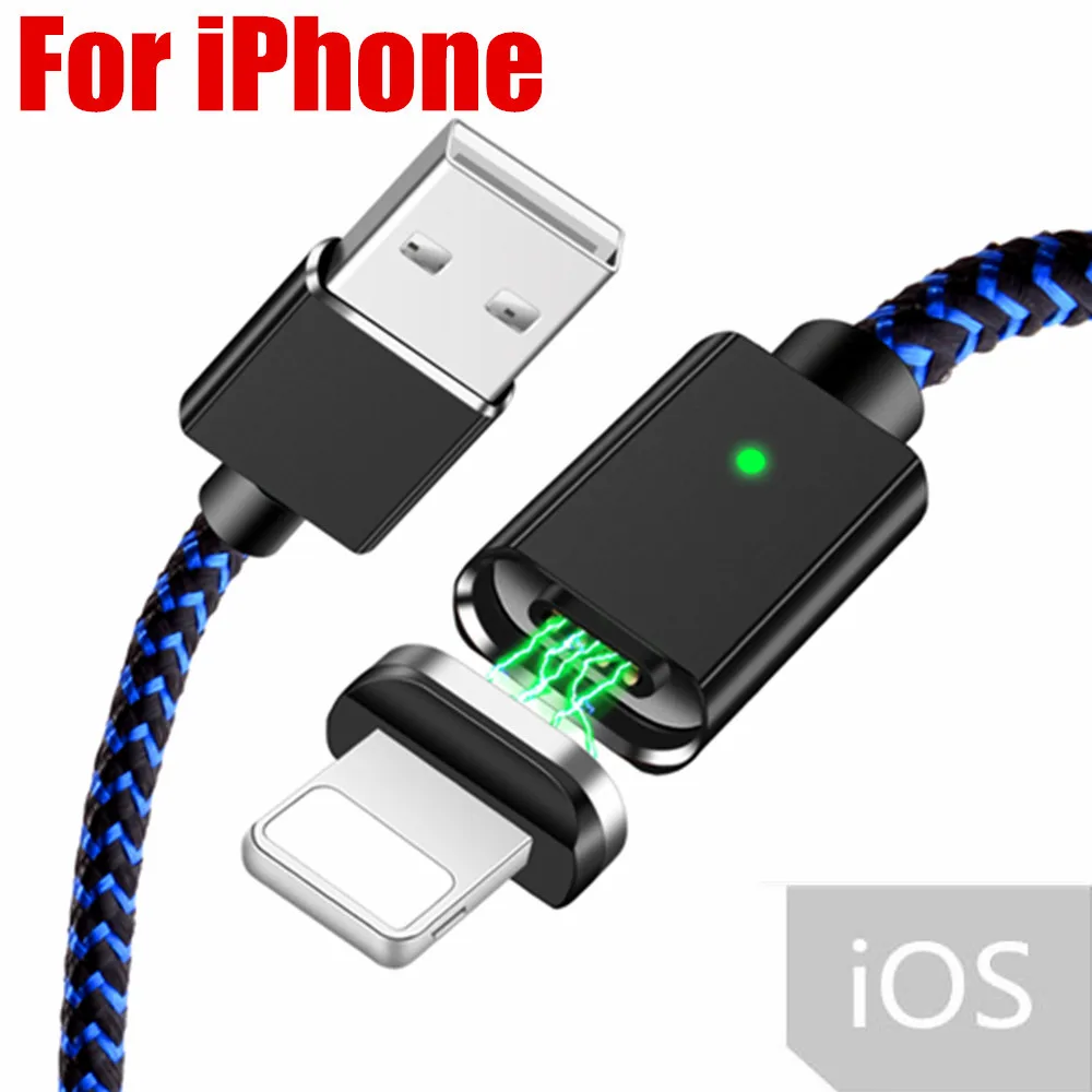 Blue for iPhone Магнитный usb-кабель для зарядного устройства Micro type-c для iPhone Xs 8 X Max samsung Xiaomi Android, быстрый usb-адаптер, Магнитный зарядный Дата-кабель - Цвет: Blue for iPhone