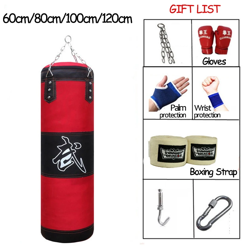 

120cm Training Fitness MMA Boxing Punching Bag Empty Sport Kick Sandbag Muay Thai Boxer Training Set Wraps & Hook &a pair Gloves