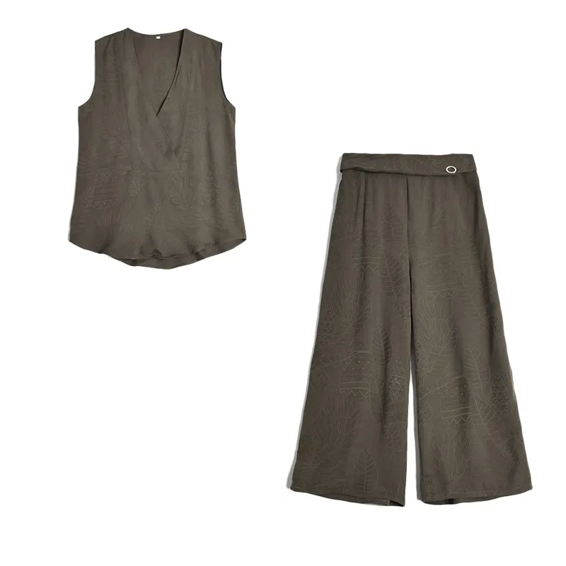 Для женщин летом натуральный шелк рукав Длина крученый блузка с лодыжки брюки