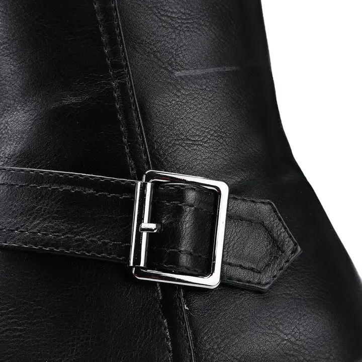 Женские мотоциклетные сапоги из ПУ кожи на низком квадратном каблуке|calf boots|fashion