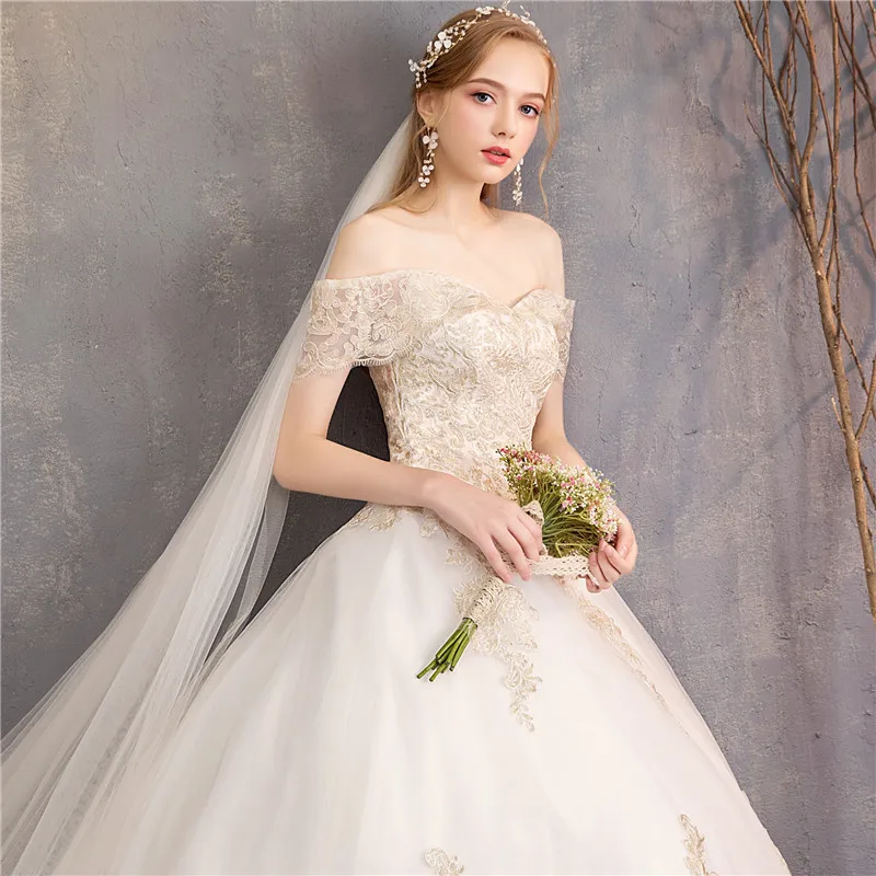 Robe De Mariee Grande Tail 2019 Новые Элегантные платья принцессы с открытыми плечами Vestido Novias