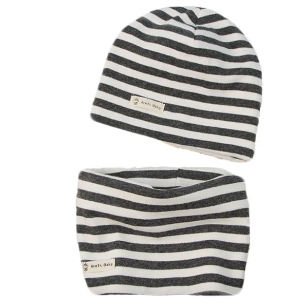 gray stripe Новинка года; комплект из однотонного шарфа и шапочки с этикеткой; детская одежда для мальчиков и девочек; аксессуары; шапочка с воротником; Детские шапки; осенняя одежда - Цвет: gray stripe