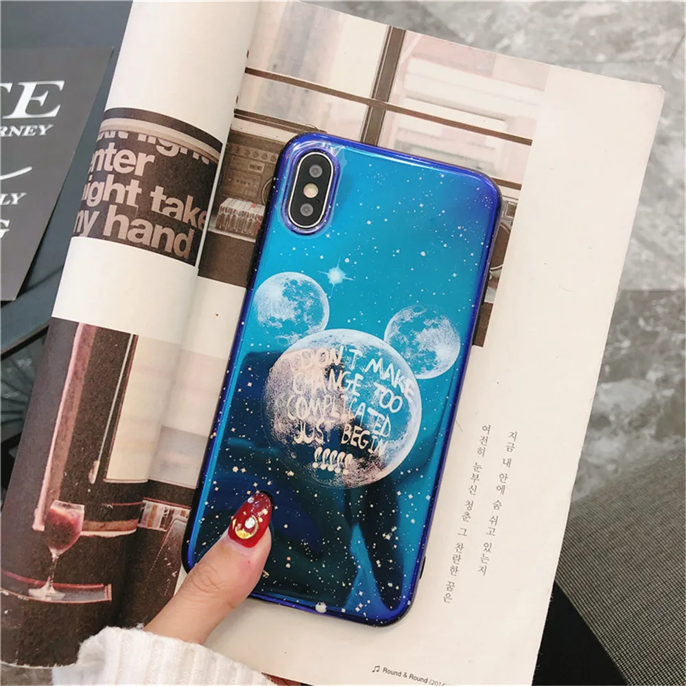 Cute Cartoon Moon Mickey Couples Phone Case For iPhone 7 Fashion Blue-ray Soft Cases Plus cover Shell Fundas |