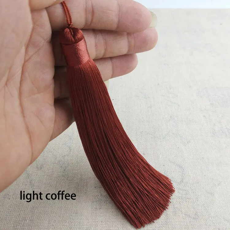 light coffee Настраиваемые 12 см полиэфирные кисточки с висячим кольцом шелковые Швейные Банг кисточка отделка декоративные кисточки для ключей Подвески домашний декор - Цвет: light coffee