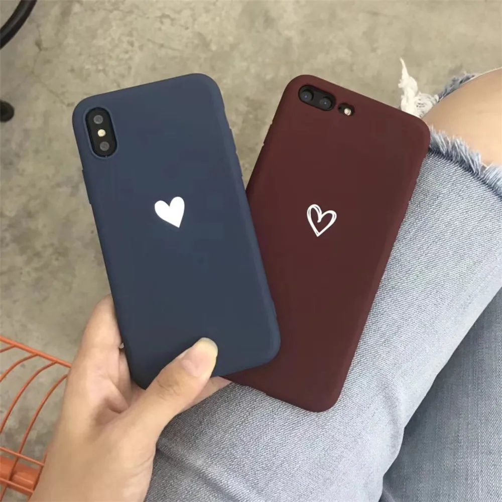 Модные Карамельный цвет мягкий чехол для iPhone X XS MAX XR сердце любовь Painted Graphic пара