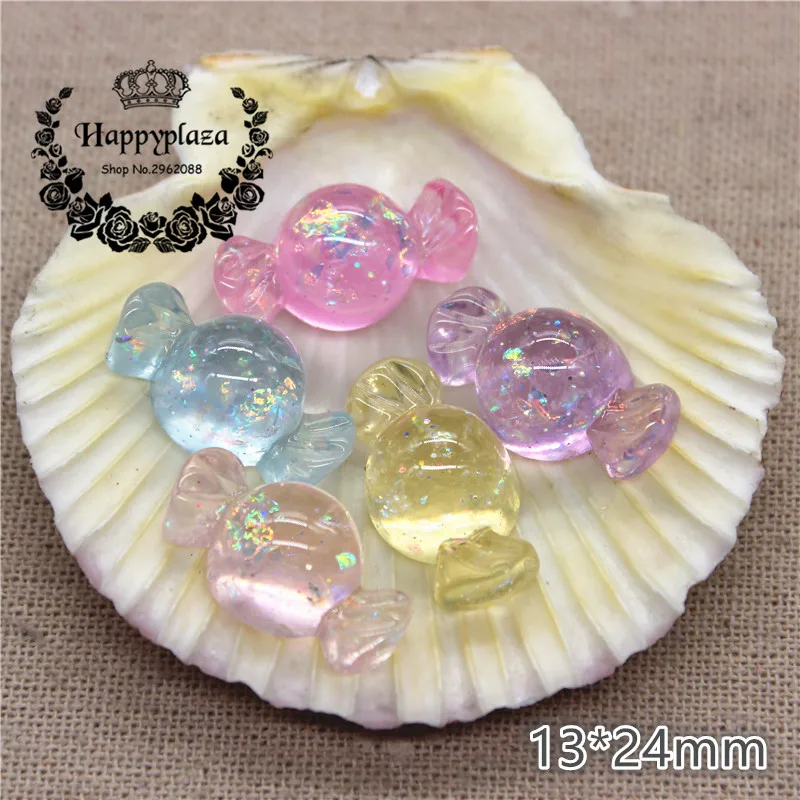 

10pcs Resin Flatback Cabochon Glitter Clear Sweet Candy Simulation Food Art Supply Decoration Charm Craft,13*24mm