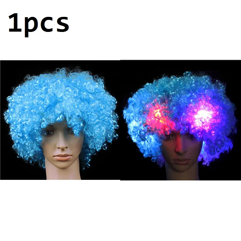 blue hair wig Женский и мужской светодиодный светильник, мигающая блестящая шляпа для джаза, галстук-бабочка, для взрослых, танцевальное шоу, одежда, светящиеся, Рейв, вечерние, свадебные, концертные, для бара, парада - Цвет: blue hair wig