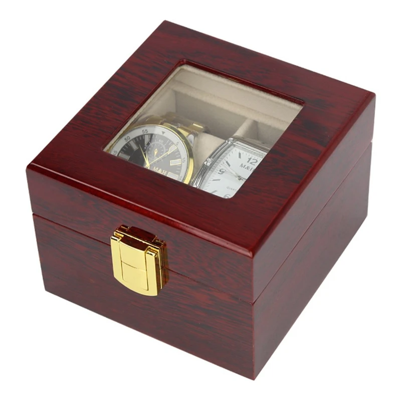 2 Grid Red Wooden Piano Glossy Watch Box Display Storage | Наручные часы