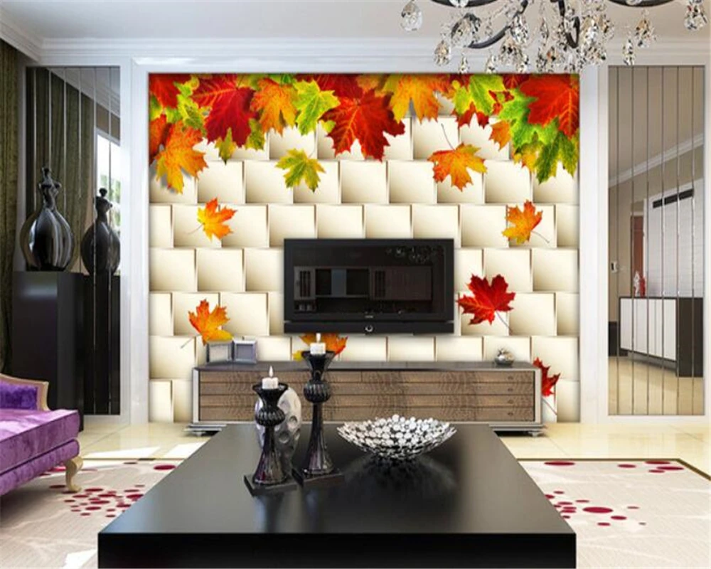 3d фотообои на заказ осенние листья кленовый лист ТВ фон настенная бумага