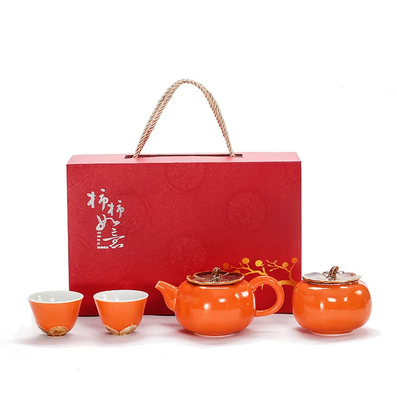 tea set Китайский чайный набор креативный хурма керамический чай банка 180 мл прекрасный чайный набор для делового подарка подарок друзей - Цвет: tea set